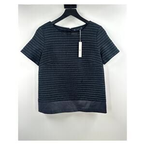 TART NWT Navy Twead Top With Faux Leather Hem Zipper Detail on Back Size Small